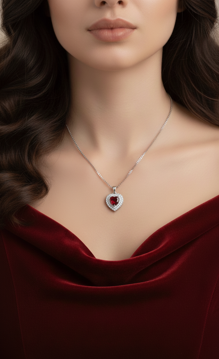 Ruby Heart Pendant Set