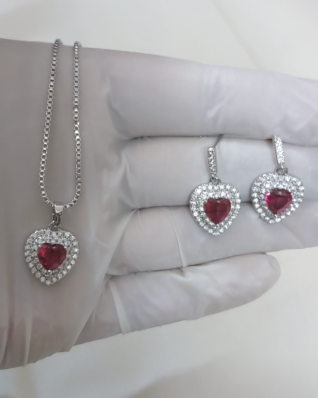 Ruby Heart Pendant Set